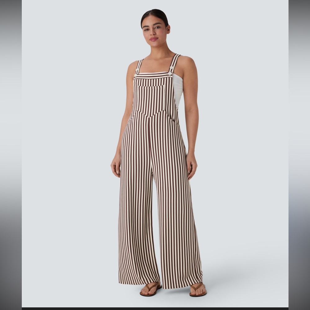 Halara Pocket Stripe Adjustable Strap Overalls in… - image 1